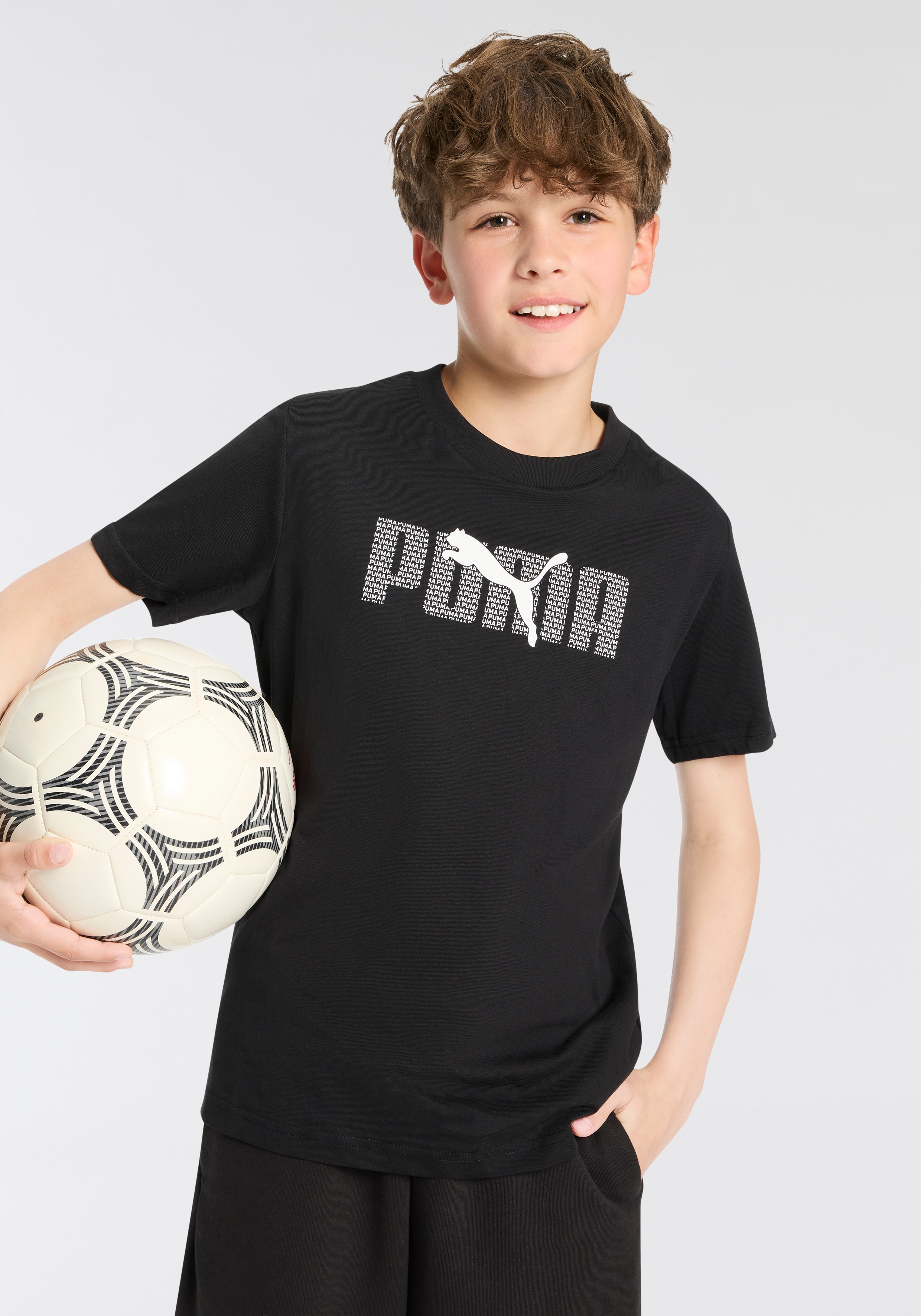 T-Shirt PUMA "ESS LOGO LAB TEE B", Kinder, Gr. 164, schwarz (puma schwarz), Jersey, Obermaterial: 100% Baumwolle, unifarben, regular fit normal, Rundhals, Shirts Image