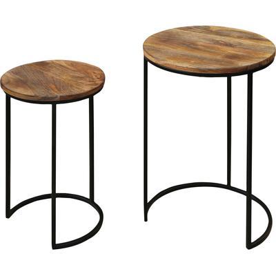 Beistelltisch BYLIVING "Jaron", braun (braun, schwarz), B:40cm H:60cm T:40cm, Tische, aus Massivholz, Zweisatztisch Image