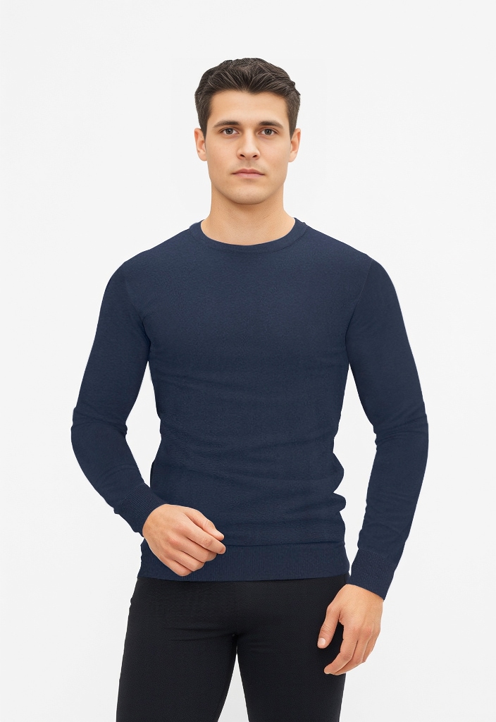 Rundhalspullover JACK & JONES "EMIL KNIT", Damen, Gr. L, blau (navy), Obermaterial: 60% Baumwolle, 20% Nylon, 20% Viskose, normal, Rundhals, Pullover Rundhalspullover