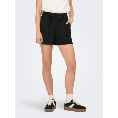 Shorts ONLY "ONLCARO HW LINEN BL BELT SHORTS CC PNT", Damen, Gr. M (38), N-Gr, schwarz, Web, Obermaterial: 70% Viskose, 30% Leinen, unifarben, modisch, regular fit kurz, Hosen, mit Leinen Image