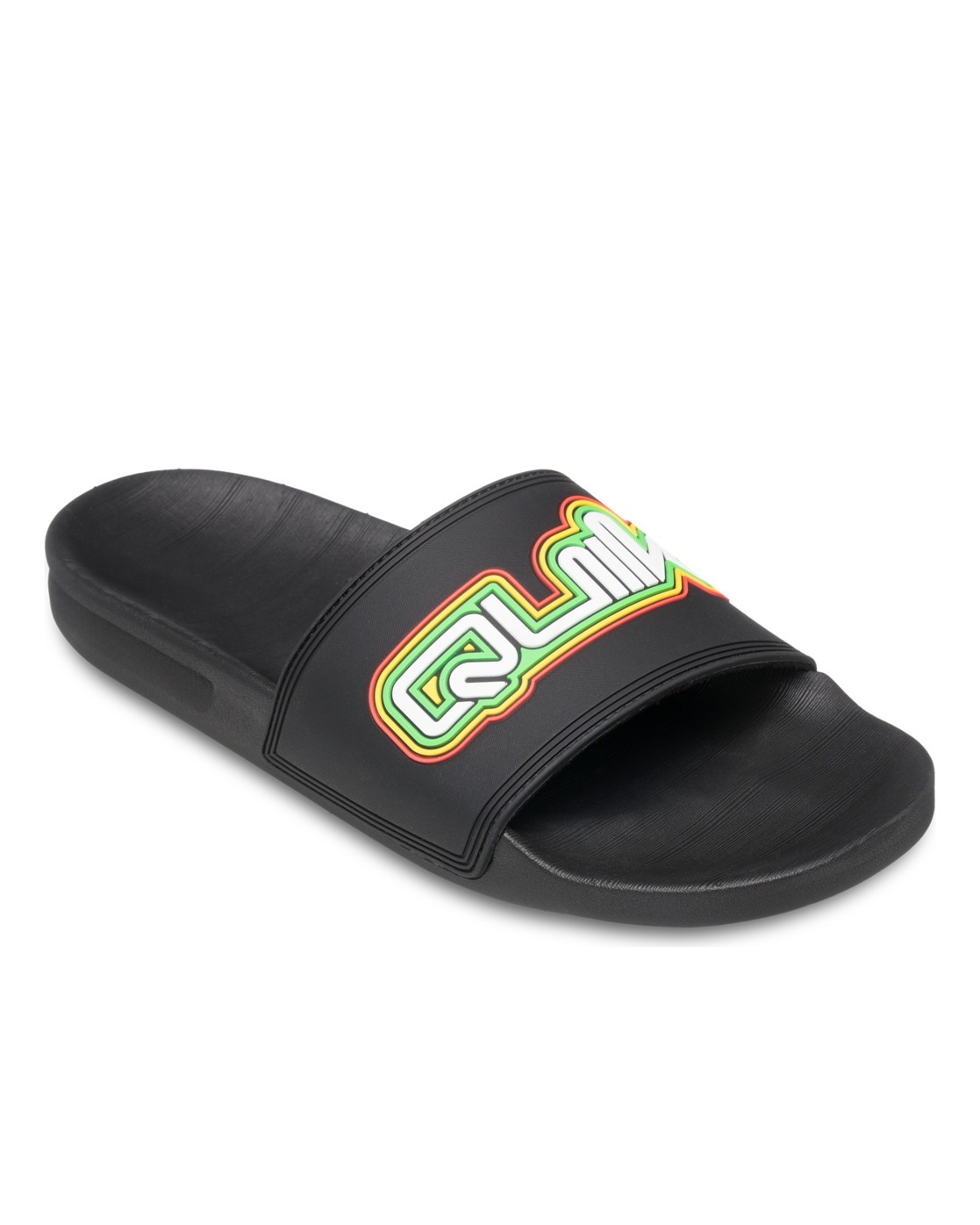 Sandale QUIKSILVER "Rivi", Damen, Gr. 14(47), schwarz (schwarz, rasta), Obermaterial: Synthetikmaterial / Außensohle: Gummi, Schuhe Sandale