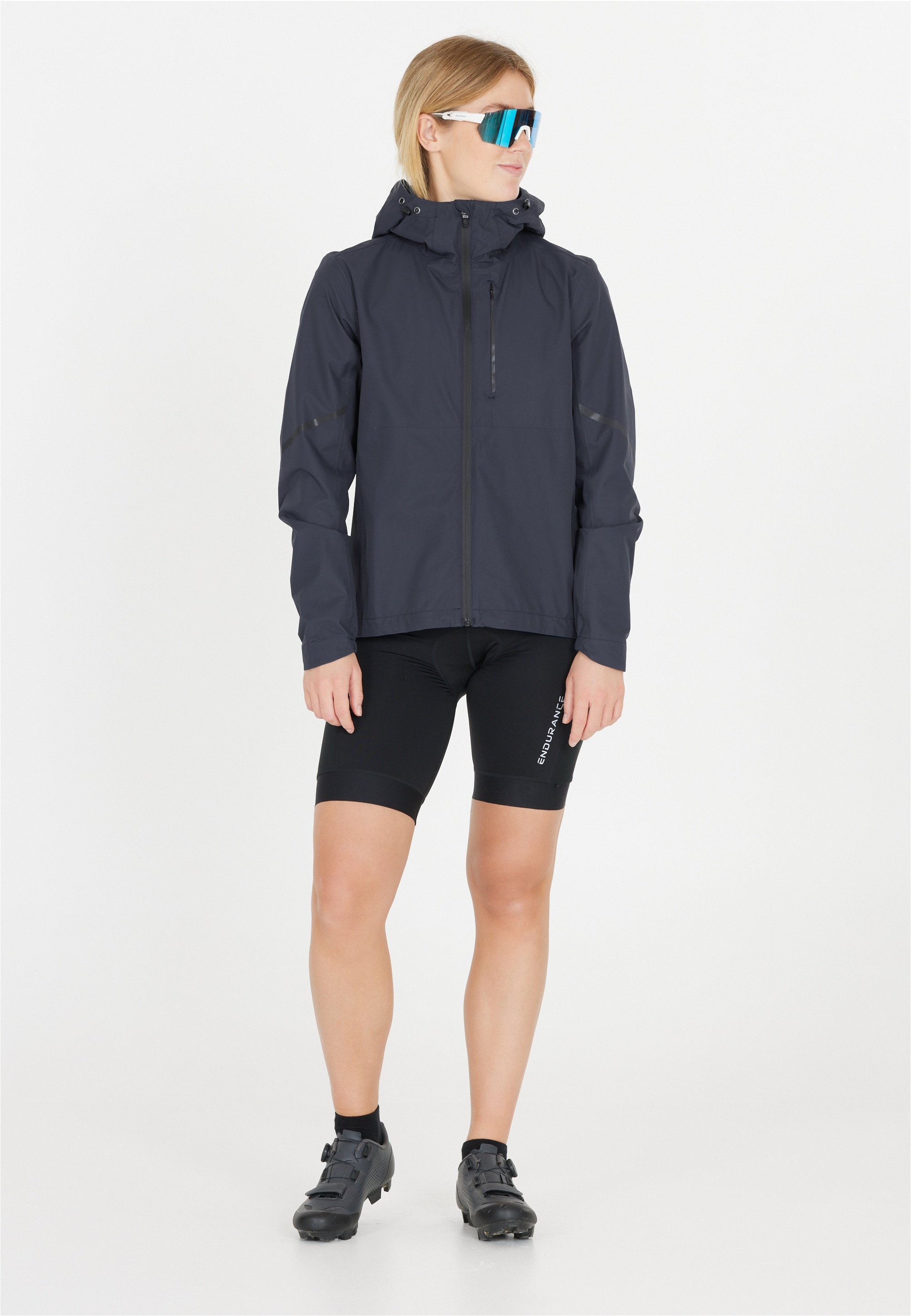 Regenjacke ENDURANCE "Seren", Damen, Gr. 46, blau (dunkelblau), 100% Polyester, unifarben, hoch geschlossener Ausschnitt, Jacken, in wasserabweisender Qualität für Fahrrad und MTB Image