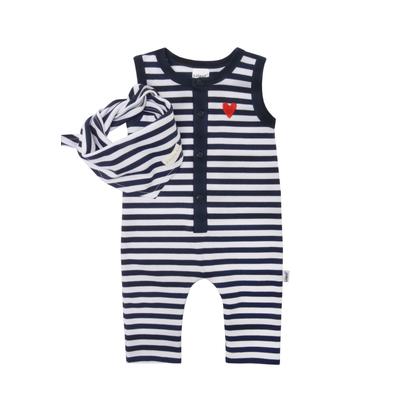 Jumpsuit LILIPUT "Heart", Baby, Gr. 74, EURO-Größen, blau (blau, weiß), 100% Baumwolle, Rundhals, ohne Ärmel, Overalls, mit Halstuch im maritimen Streifen-Look Image