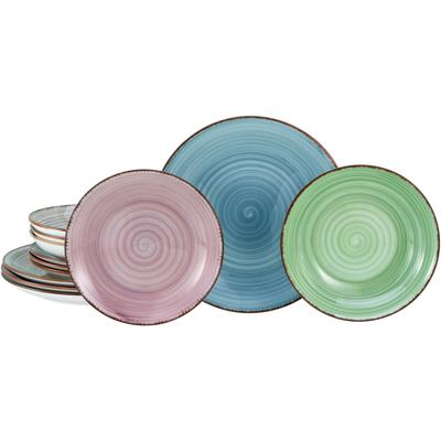 Teller-Set CREATABLE "Samba Bunt, Tellerset 12 tlg", bunt, 12 tlg., Porzellan, Geschirr-Sets, Handgemalter Spiraldekor Image