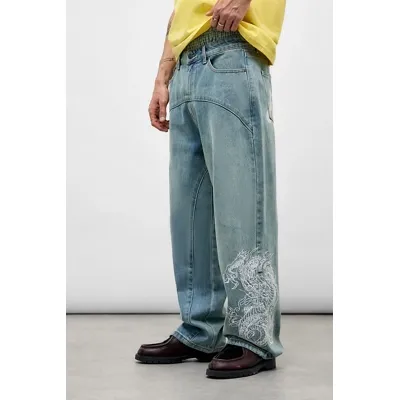 Ed Hardy Mid Blue Panelled Dragon Jeans - Light Blue 30W 32L at Urban Outfitters