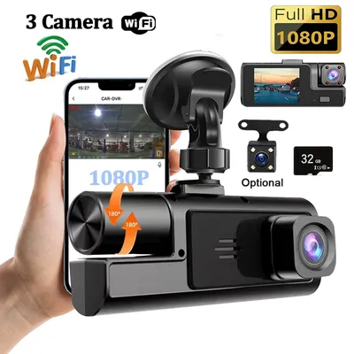 3 lenses 1080P HD dashcam WIFI HD dashboard camera, DVR front inside rear view camera night vision