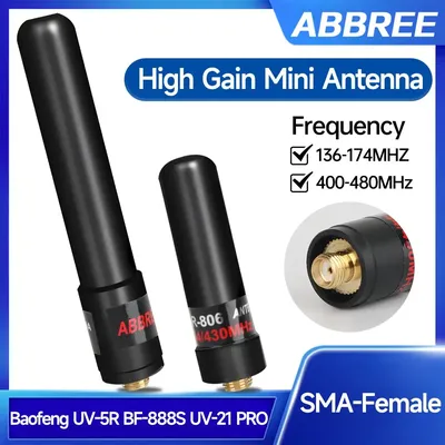 ABBREE AR-806+ SMA-Female Mini Antenna VHF UHF Dual Band High Gain For Baofeng UV-21 PRO UV-5R