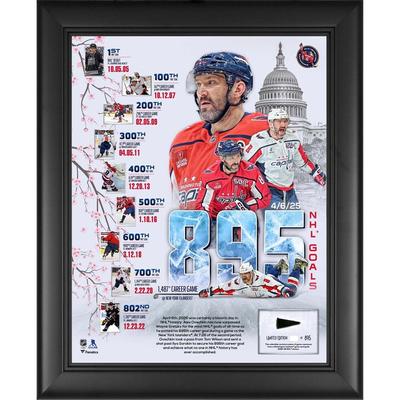 Alexander Ovechkin, Washington Capitals, gerahmte Collage zum 895. Tor, 33 x 40 cm, mit einem Stück eines im Spiel verwendeten Pucks aus der Saison 2024–25 – limitierte Auflage von 895 Image