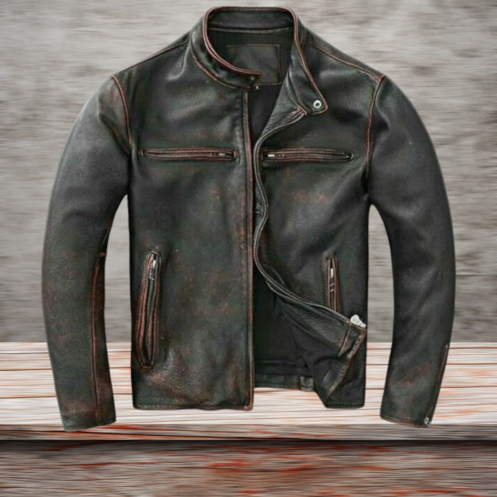 Giacca da motociclista in vera pelle nera anticata, stile vintage, da uomo, realizzata a mano / Giacca da motociclista in vera pelle slim fit da uomo