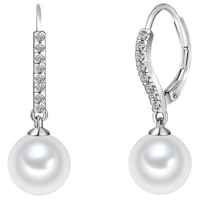 Lulu & Jane - Perlen-Ohrhänger Messing Zirkonia Muschelkernperle in Silber Ohrringe 1 ct Damen Image