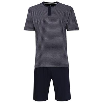 Shorty TOM TAILOR "Nebraska", Herren, Gr. 52 (L), blau (blau, dunkel, ringel), Single Jersey, Obermaterial: 100% Baumwolle, gestreift, unifarben, casual, bequem kurz, Rundhals, Kurzarm, Homewear-Sets, Streifendesign, Kurzarm, Rundhalsausschnitt,... Image