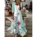 Set Abito da Donna Abito Maxi Abito A Linea Abito Estivo Vacanza Boho Ombre Stampa Floreale Manica 3/4 Collo Tondo Esterno Giornaliero Verde Chiaro Estate Primavera Vestibilità Larga