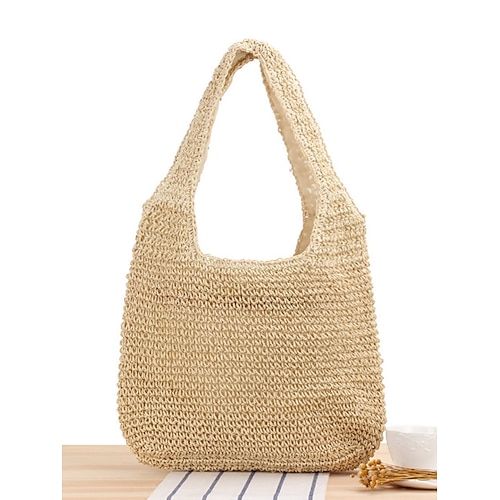 borsa a tracolla in paglia intrecciata fatta a mano da donna – grande borsa da spiaggia boho per viaggi estivi, vacanze e outfit casual marrone beige
