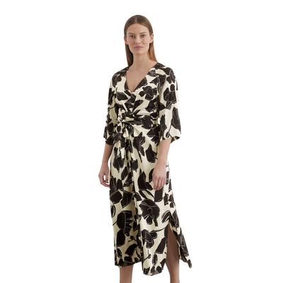 Druckkleid MARC O'POLO "aus Viskose-Satin-Stretch", Damen, Gr. 38, Normalgrößen, bunt (multi), Obermaterial: 96% Viskose, 4% Elasthan; Futter: 100% Nicht verfügbar, bedruckt, casual, regular fit wadenlang, V-Ausschnitt, 3/4-Ärmel normaler Saum, Kleider Image