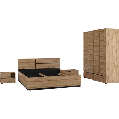 Schlafzimmer-Set INOSIGN "Cross, moderne, grifflose Optik, FSC-zertifiziert", braun (wotan eiche), 4trg. Schrank + ohne Matratze, B/H: 180cm x 200cm, Schlafzimmermöbel-Sets, Komplettschlafzimmer-Set Image