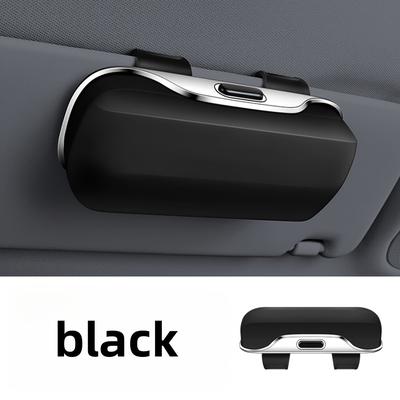 TEMU Portable Car Glasses Holder - Black Plastic, Adjustable Arm With Sunshade Function, Ideal For Driving Glasses Storage, Accessory Storage|adjustable Arm Holder| Plastic Image