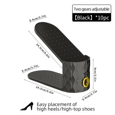 TEMU 10-pack Adjustable Plastic Shoe Racks, Double-layer Space Saver Organizer, Thickened Layered Shoe Storage Box For Closet, Dorm, Bedroom, Wardrobe, Entryway, Bathroom - No Electricity Needed Image
