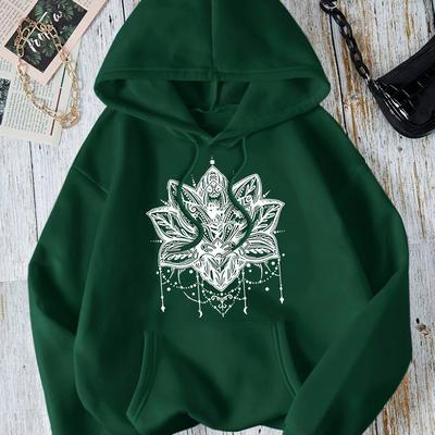 TEMU Women's Floral Print Hoodie - Casual & Stylish, Long Sleeve With Kangaroo Pocket, Polyester , Machine Washable Image