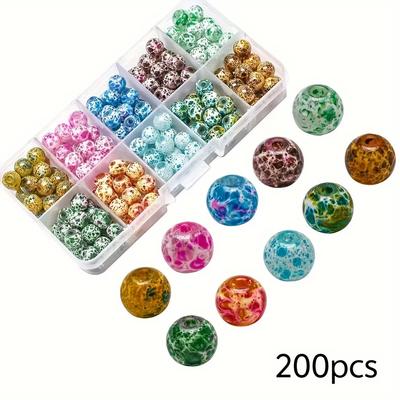 TEMU 200pcs Vintage Style Christmas Glass Beads Set, 8mm Frosted Beads In 10-compartment Box, Ideal For Valentine's Day Gift, Jewelry Making, Bracelets, Necklaces Image
