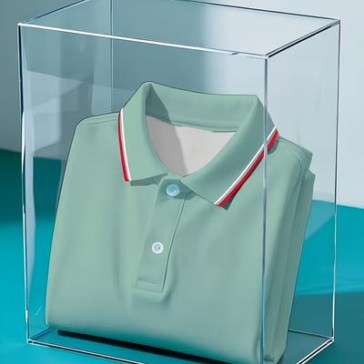 TEMU Men's Plus Size Casual Shirt - Light Green With Striped Collar, Button-up Front, Breathable Polyester, Machine Washable, Spring/summer Business Or Golf Wear, Plus Size Image