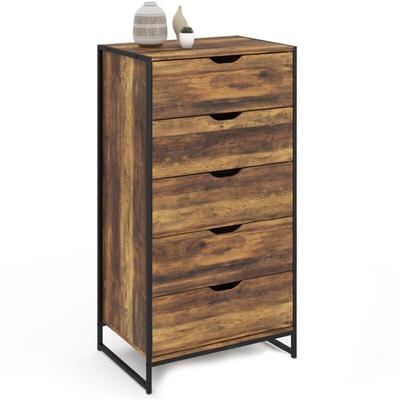 Kommode mit 5 Schubladen hawkins 60 cm Wochenbettkommode aus dunklem Holz im Industriedesign Image
