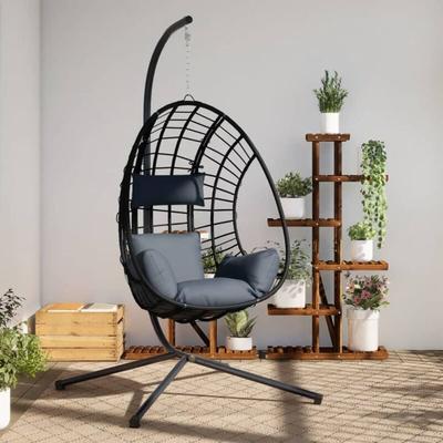 Hängesessel Ei-Design mit Ständer Anthrazit Rattan und Stahl - Vidaxl Image