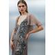 Karen Millen Womens Petite Feather Embellished Woven Cape Sleeve Maxi Dress - Taupe - Size 14 UK | Karen Millen Sale | Discount Designer Brands