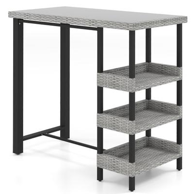 Costway 43.5 Inch Outdoor Bar Table with Tempered Glass Top