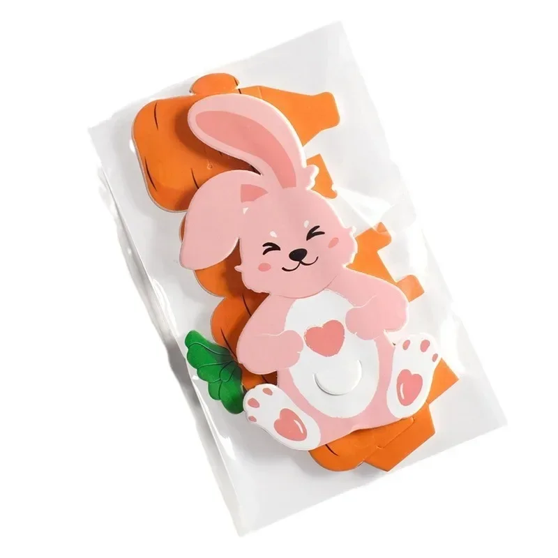 10 stücke Rosa Kaninchen Karte Süßigkeiten Taschen Niedlichen Kaninchen Karotte Kreative Süßigkeiten Paket Box Frohe Ostern DIY Dekor Kinder Geburtstag gefälligkeiten Image