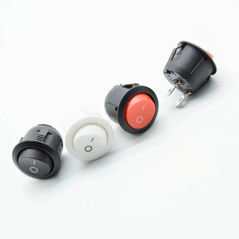 5 Stück Mini rund schwarz weiß rot 2 Pins ON-OFF Wippschalter wasserdicht 22 mm Durchmesser kleine runde Bootswippschalter Image