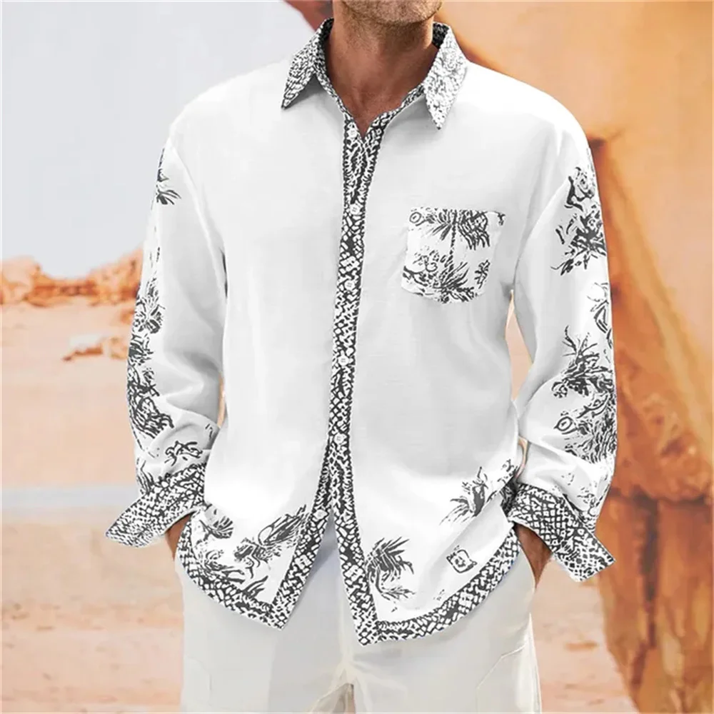 Herbst Herren lässig vielseitig Mode Street Herren hemd Revers Einreiher Langarm Top Herren einfaches Langarmhemd Image