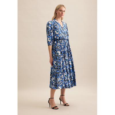 Sommerkleid SEIDENSTICKER "Schwarze Rose", Damen, Gr. XL (42), Normalgrößen, blau, 65% Baumwolle 35% Leinen/Flachs, bedruckt, regular fit, V-Ausschnitt, Halbarm, Kleider, 7/8-Arm V-Neck Druck Image