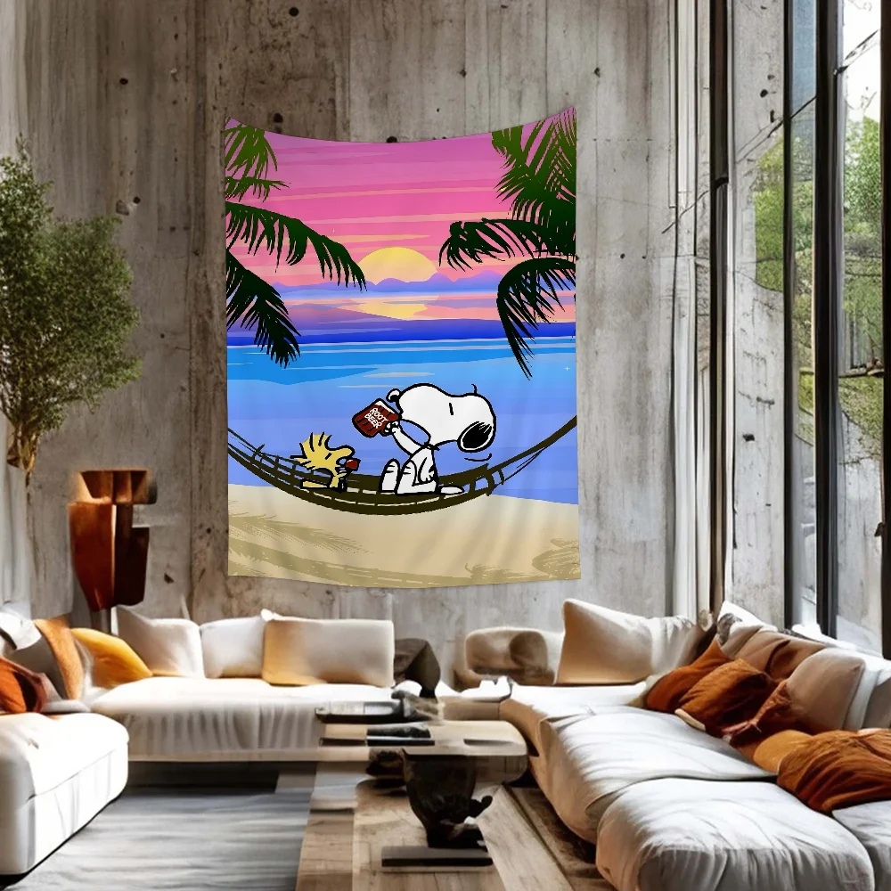 1 Stück Snoopy Bunter Wandteppich Wandbehang Böhmische Wandteppiche Mandala Wandkunst Dekor Image