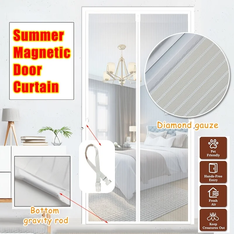 Sommerlicher magnetischer Moskitonetzvorhang – extra dickes Diamantnetz, selbstklebend, ohne Bohren, für Türen/Fenster, einfache Installation
