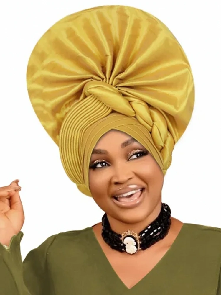 Fan Stil Auto Gele Headtie Afrikanische frauen Turban Kappe Nigeria Weibliche Kopf Wraps Motorhaube Hochzeit Party Kopfschmuck 2025 Image