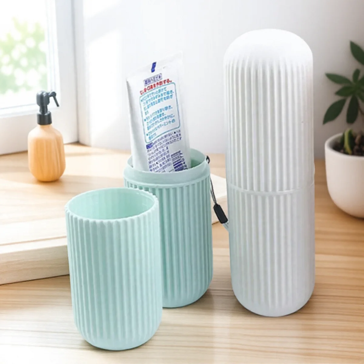 JJYY Reisebürstenbecher, einfaches Zahnrohr, Zahnpasta-Set, tragbares Reiseset, Paar Zahnbürstenetui, Zahnaufbewahrungsbox Image