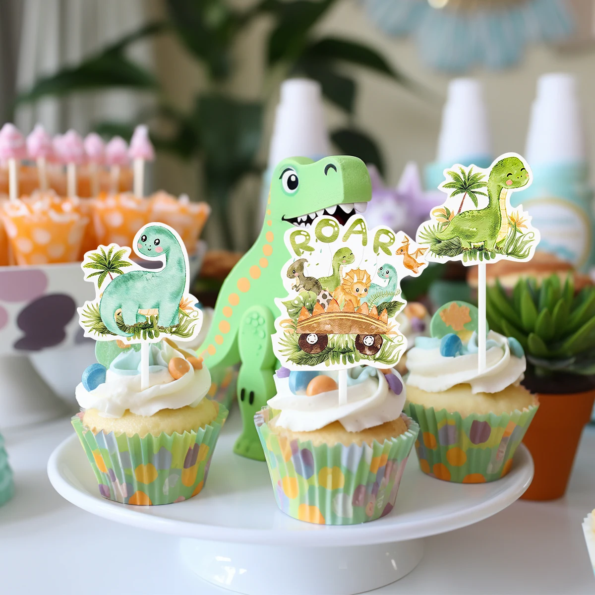 Dinosaurier Papier Kuchen Einsatz Topper Eis Schmetterling Farm Geburtstags feier Dekor Kinder Dessert Einsatz Dschungel Tier Kuchen Topper Image
