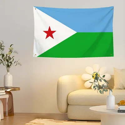 1pc Djibouti Flagge Banner Vier Loch Flagge Polyester Outdoor Decor Zimmer Ästhetik Image