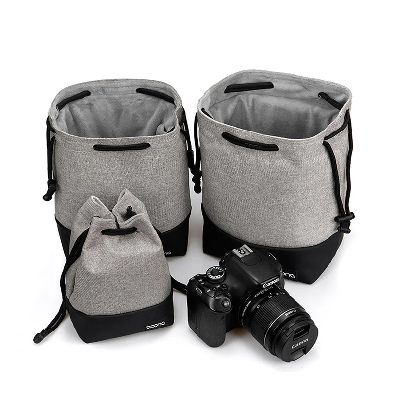 BOONA Spiegellose Kamera Lagerung Tasche Kordelzug Nähte Design Wasserdichte Foto Objektiv Tasche Fall Für Canon Nikon Sony Pentax Image