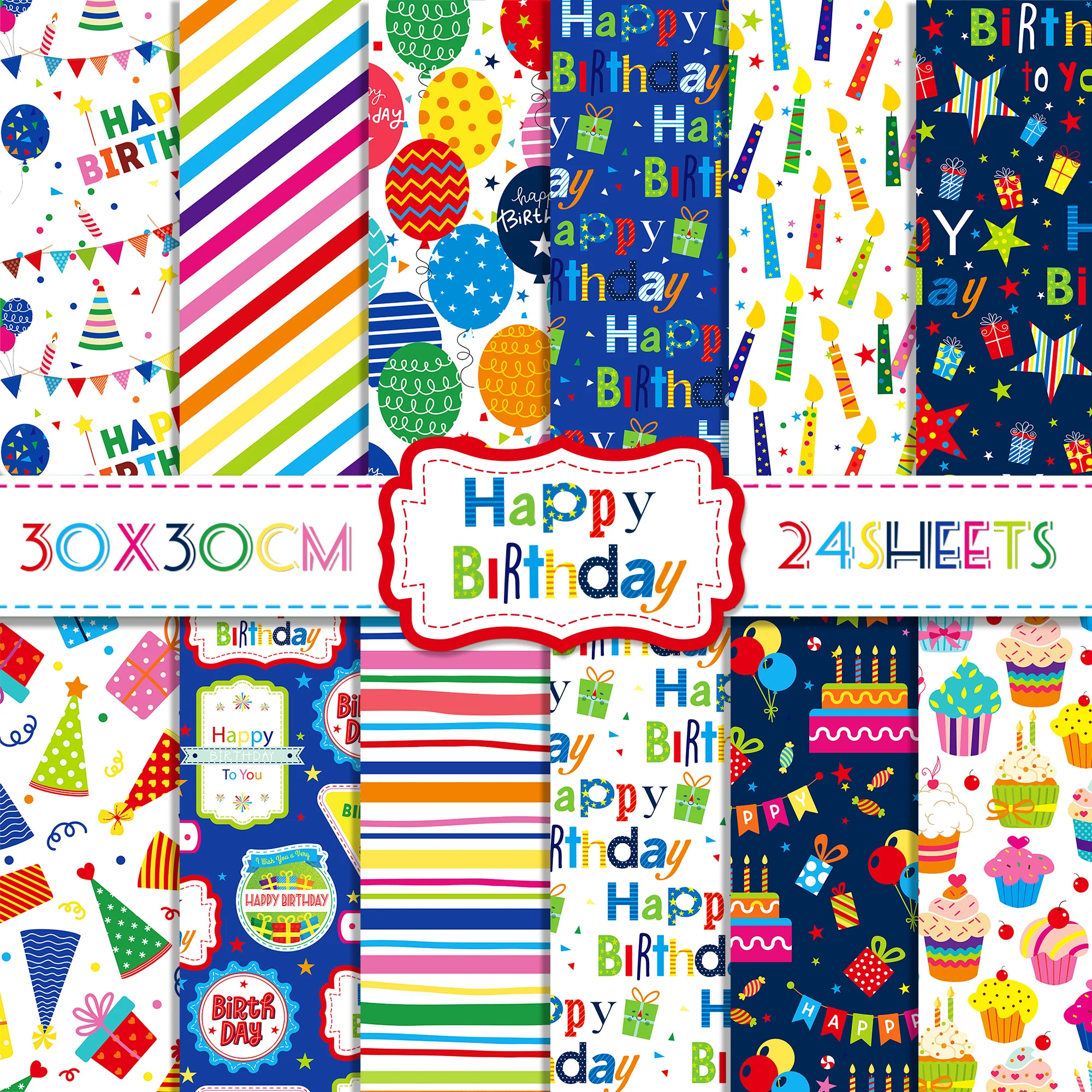 24 stücke 30*30 cm Alles Gute Zum Geburtstag Sammelalbum Handwerk Papier Scrapbooking Kunst Hintergrund Papier Origami Karte, Der Fotoalbum dekoration Image