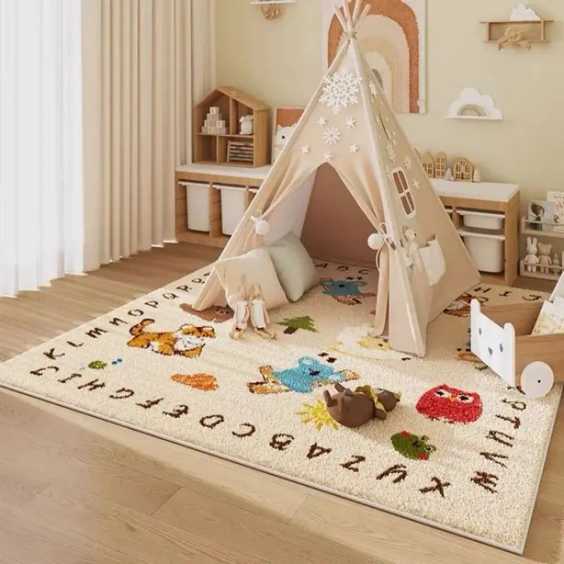 Vikama Creme Cartoon niedlichen Imitation Kaschmir Teppich Familie Kinderzimmer rutsch feste Matratze Schlafzimmer Baby kriechende Decke Teppich Image