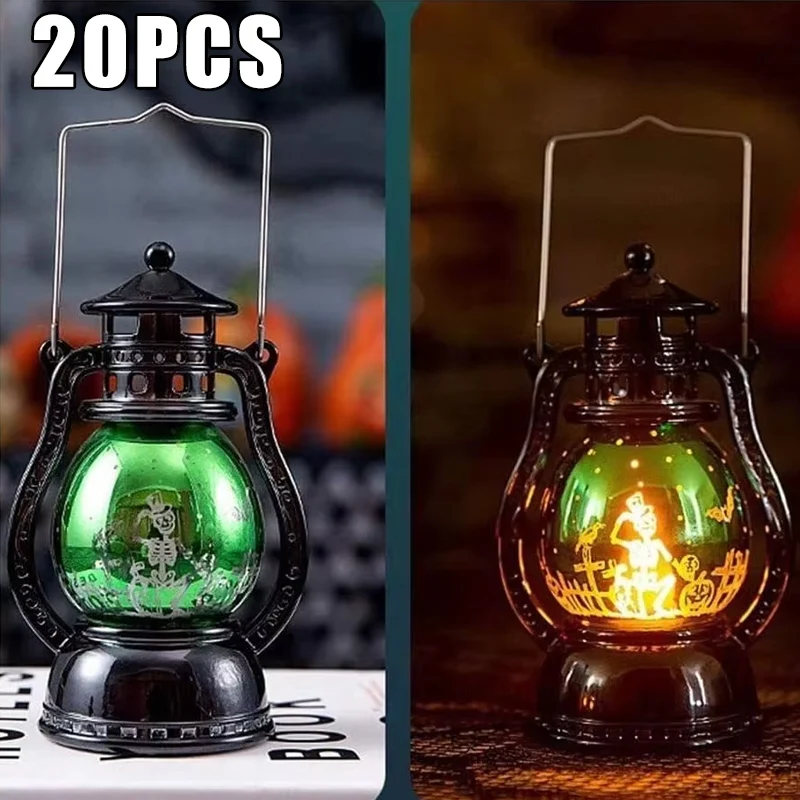 2024 kreative Halloween führte Dekoration Dekor Kürbis Laterne kleine Kunststoff Retro Öllampe Halloween Licht dekorative Ornamente