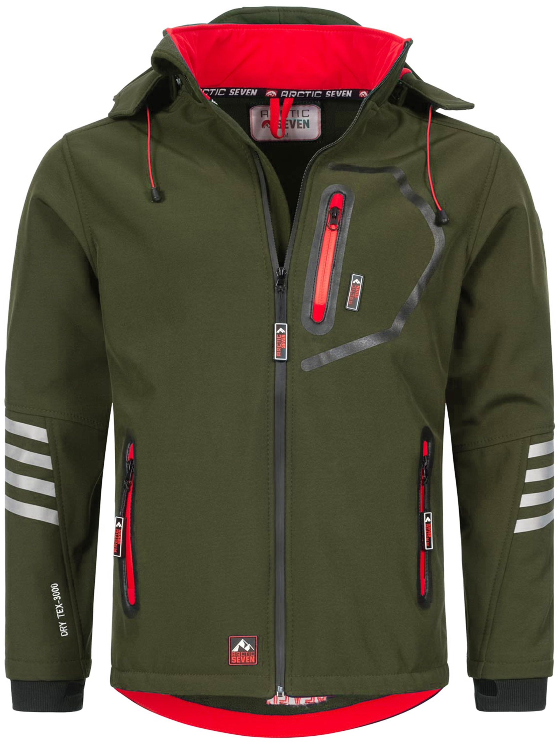 Arctic Seven Herren Softshell Jacke Übergangsjacke – Olive-Rot Image