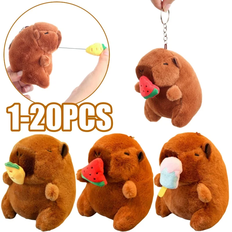 Cute Stuffed Animals Plush Capybara Keychain 12cm Cartoon Simulation Capybara Pendant Snot-Pulling Cute School Bag Pendant