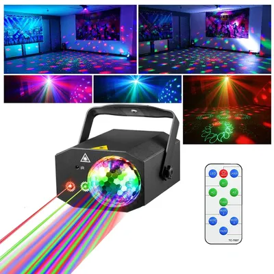 Party Light Dj Disco Ball Light with Pattern Laser Projection and Sound Activation, Colorful Flashing Stage Lighting, Suitable for Party, Indoor Dance, Birthday, Carnival, Karaoke, Christmas, Wedding,
