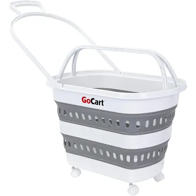 Folding Gocart Collapsible Laundry Basket on Wheels Grocery Cart Shopping Foldable Up