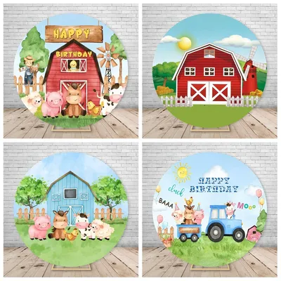 Farm Theme Round Circle Photography Background Fence Animals Boy Girls 1st Birthday Party Backdrop