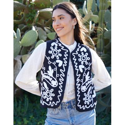 Threadbare Women's Black Cornelli Embroidered Gilet