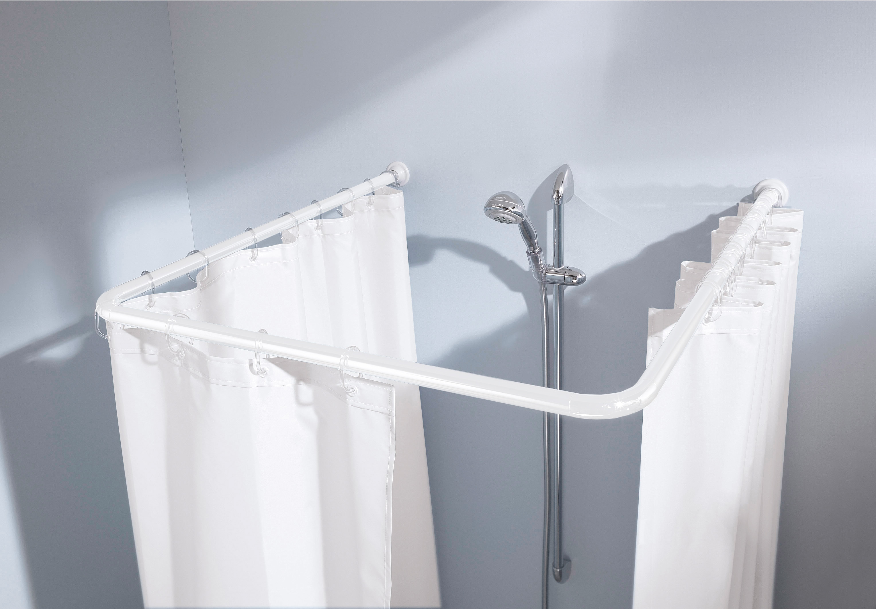 Duschvorhangstange KLEINE WOLKE "Universalstange", weiß, Ø:25mm, Aluminium, Kunststoff, Gardinenstangen, für Duschvorhänge, in 3 verschiedenen Varianten nutzbar