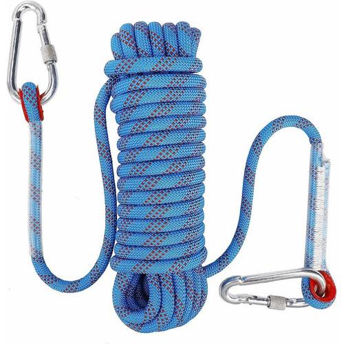Kletterseil mit Sicherheitskarabiner, statisch, 12 mm, Polyester, Bergsteiger-Rettungsseil zum